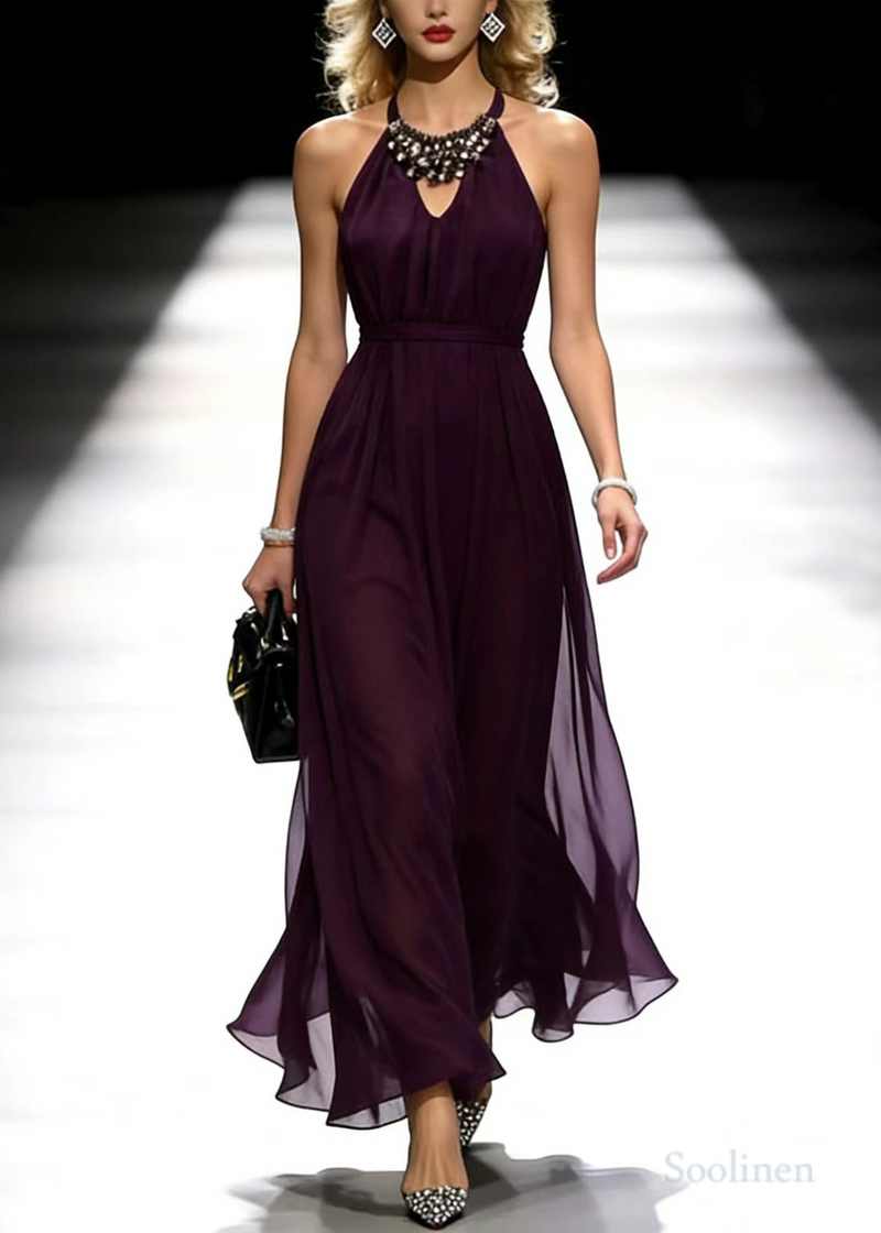 Modern Dull Purple Cold Shoulder Chiffon Vestidos Dress Summer