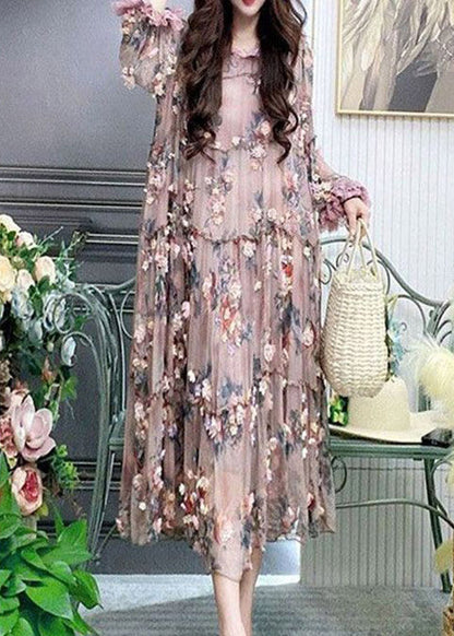 Modern Embroidered Ruffled Tulle Long Dress Lantern Sleeve