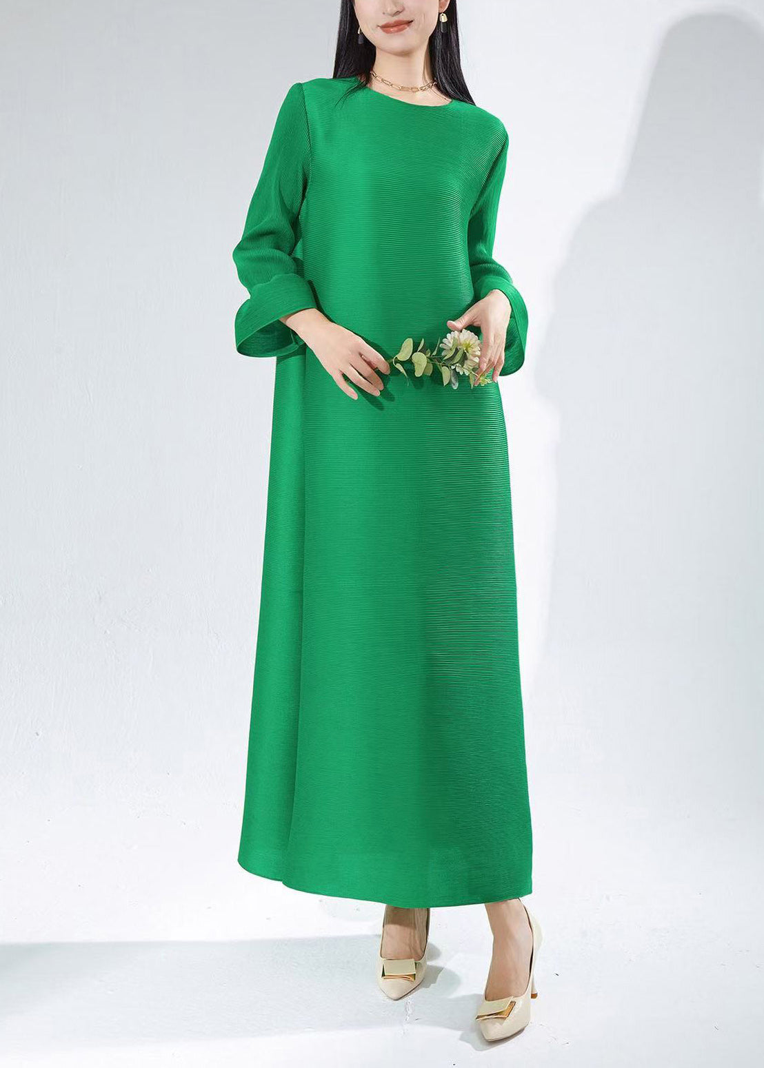 Modern Emerald Textured Tea Dress Fall