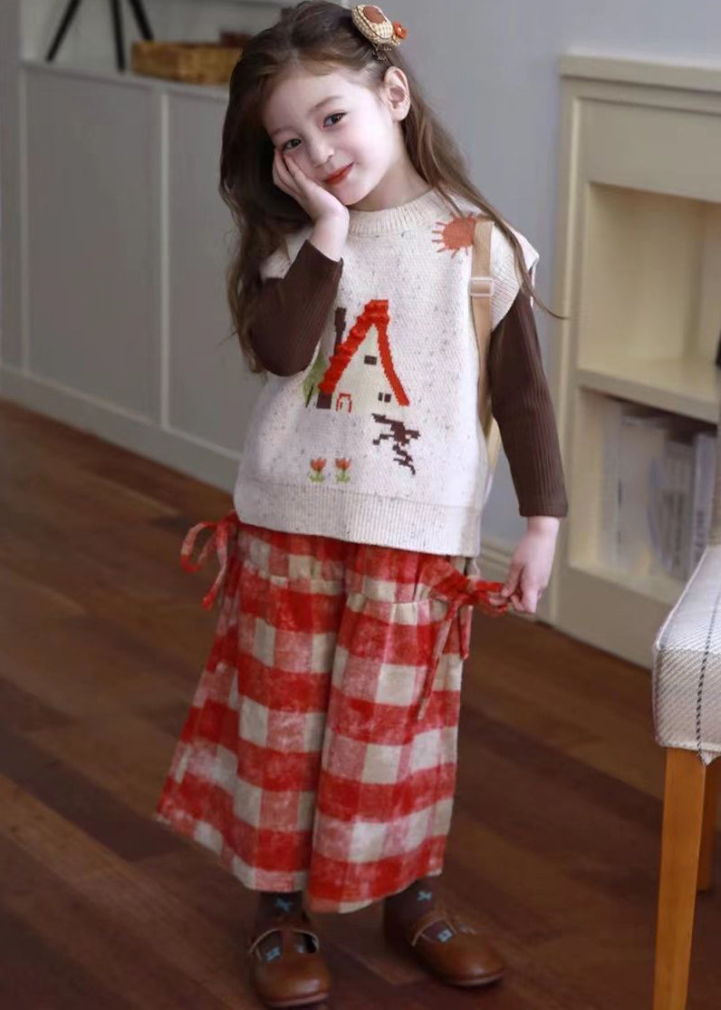 Modern Waistcoat Top and Plaid Crop Pants Three Pieces Set Spring