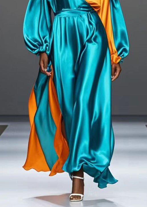 Modern Green Asymmetrical Patchwork Draping Silk Party Dress Spring