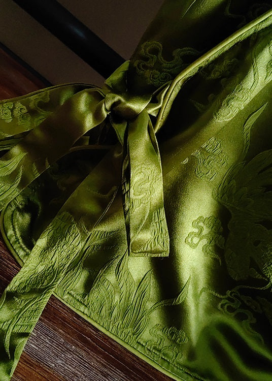 Modern Green O-neck Jacquard Patchwork Silk Tops Spring