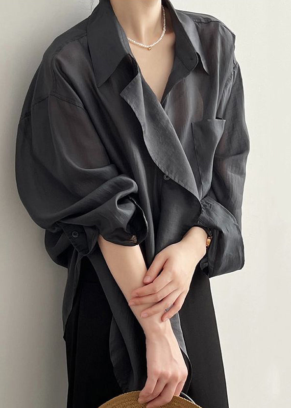 Modern Green Peter Pan Collar Patchwork Button Solid Shirts Spring