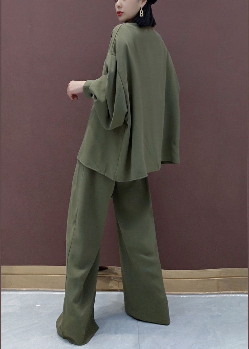 Modern Green Peter Pan Collar Asymmetrical Design Two Piece Set Spring