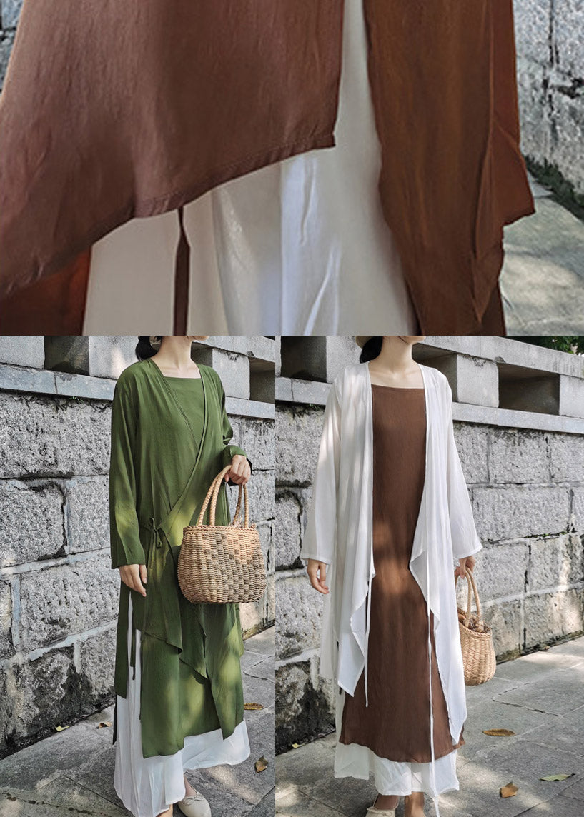 Modern Green Tie Waist Cotton Long Cardigans Summer