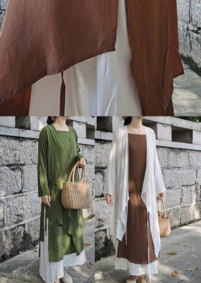 Modern Green Tie Waist Cotton Long Cardigans Summer