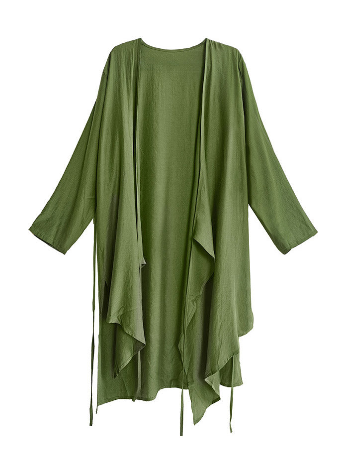 Modern Green Tie Waist Cotton Long Cardigans Summer