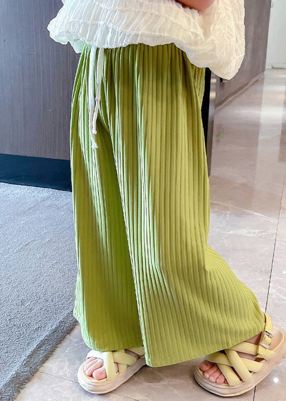Modern Green Striped Patchwork Tie Waist Ice Silk Pants