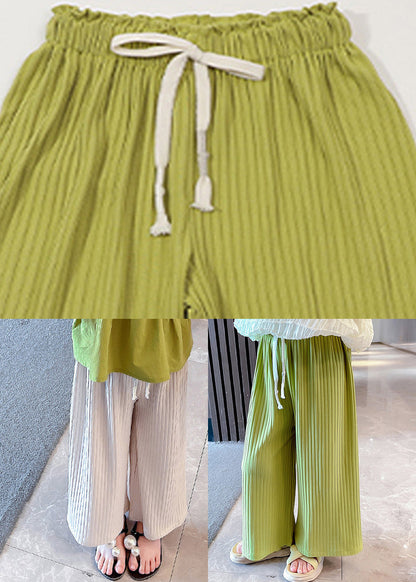 Modern Green Striped Patchwork Tie Waist Ice Silk Pants