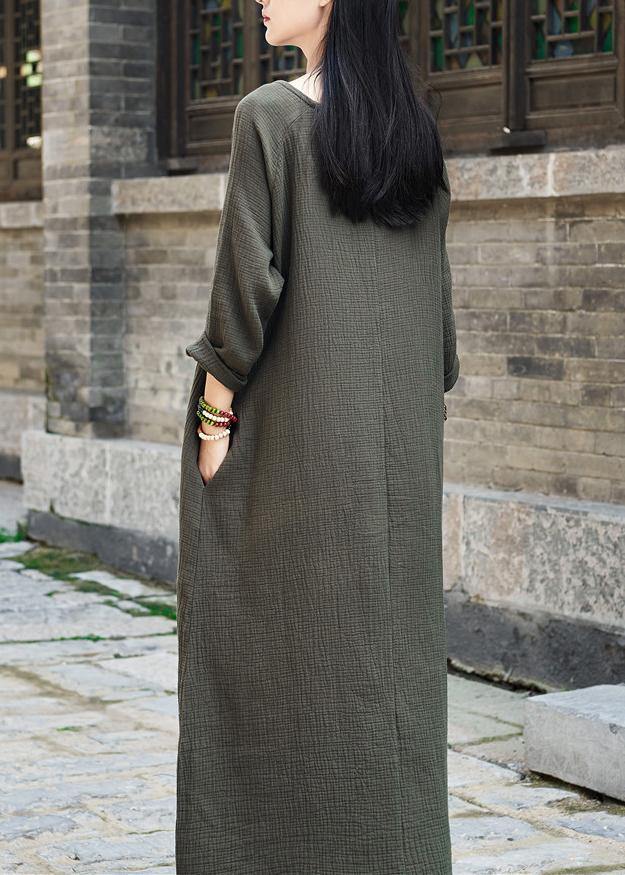 Modern Green U Neck Dress Pockets Spring Maxi Dresses