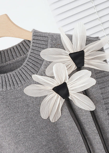 Modern Grey Decorated Warm Knit Vests Fall