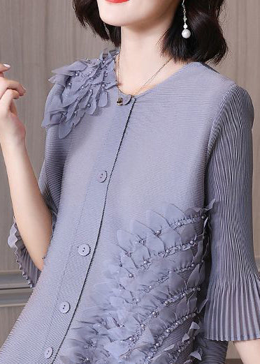 Modern Grey O-neck Nail Bead a Line Dress Summer