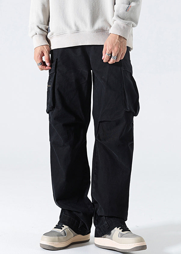 Modern Grey Pockets High Waist Cotton Pants Spring
