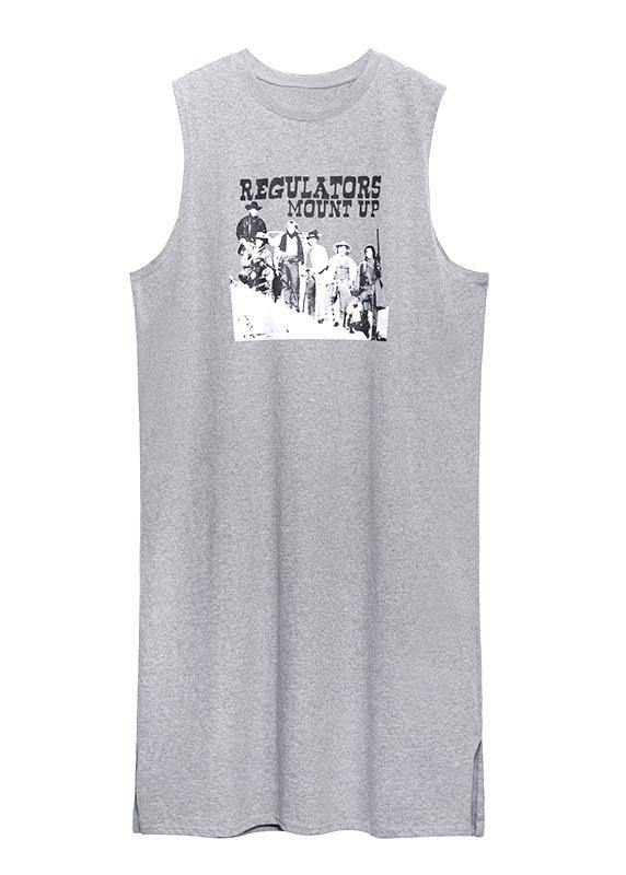 Modern Grey Print Cotton Sleeveless Summer Vacation Dresses
