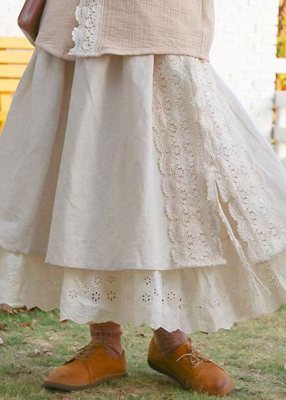 Modern Khaki Lace Patchwork Skirts Spring