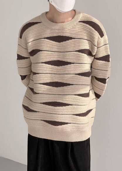 Modern Khaki O Neck Cozy Patchwork Knit Sweaters Winter