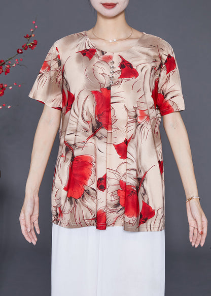 Modern Khaki Oversized Button Silk Shirt Top Summer
