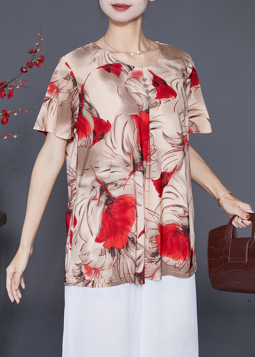 Modern Khaki Oversized Button Silk Shirt Top Summer