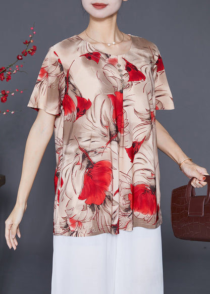 Modern Khaki Oversized Button Silk Shirt Top Summer