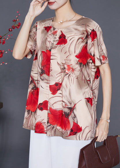 Modern Khaki Oversized Button Silk Shirt Top Summer