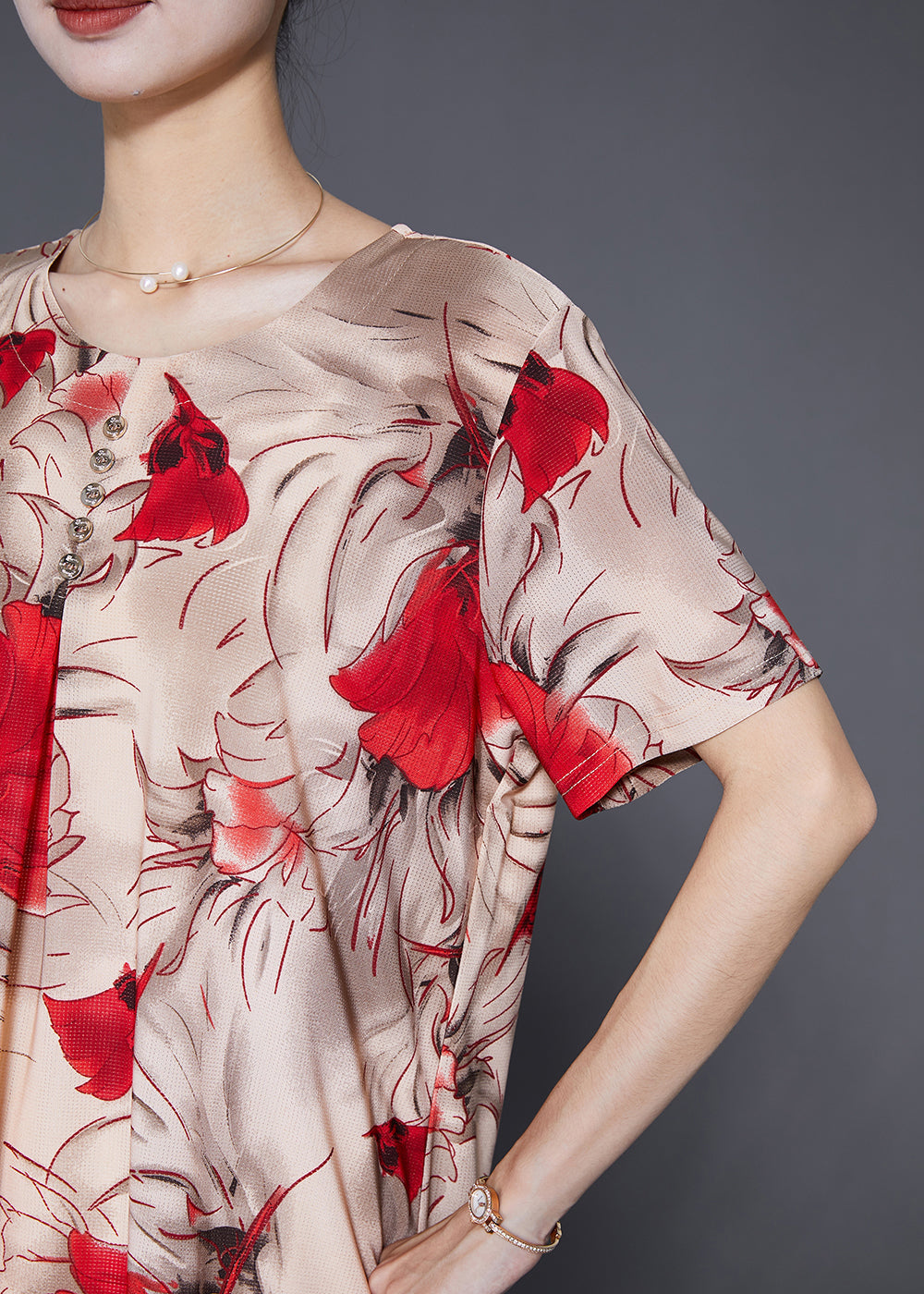 Modern Khaki Oversized Button Silk Shirt Top Summer