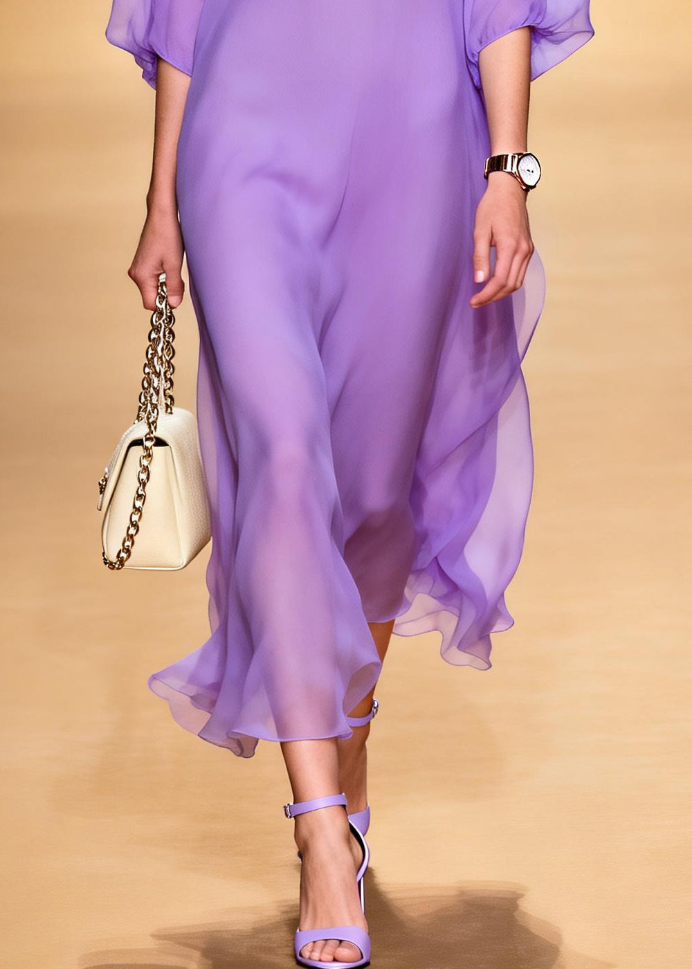 Modern Lavender Print Draping Chiffon Maxi Dresses Summer