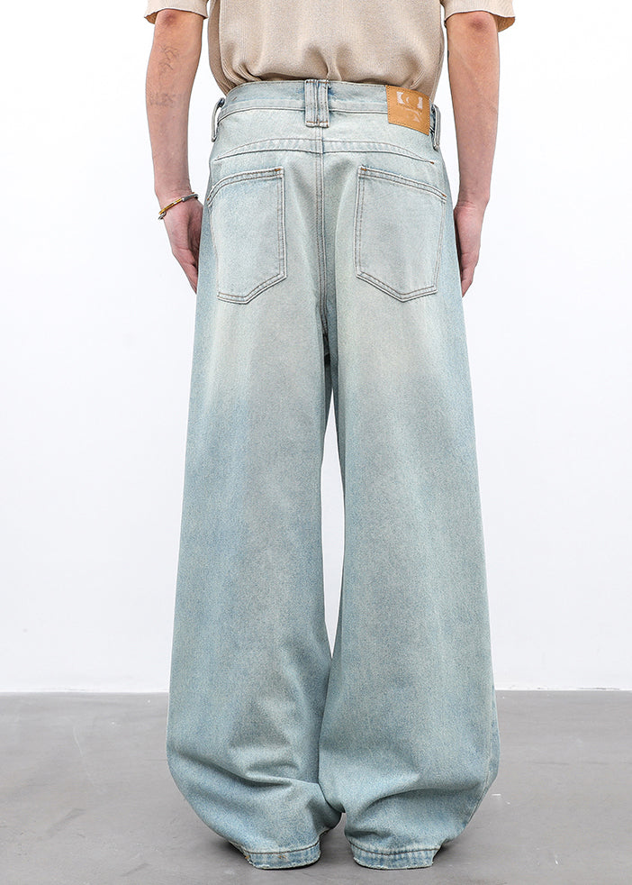 Modern Light Blue Pockets High Waist Wide Leg Pants Summer