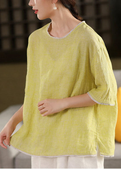 Modern Light Green Oversized Patchwork Linen Tanks Summer