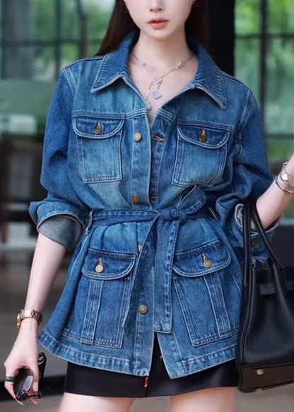 Modern Navy Tunic With Pockets Denim Jacket Spring