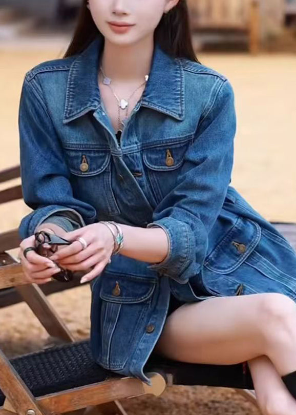 Modern Navy Tunic With Pockets Denim Jacket Spring
