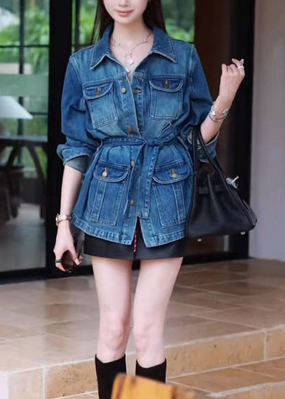 Modern Navy Tunic With Pockets Denim Jacket Spring
