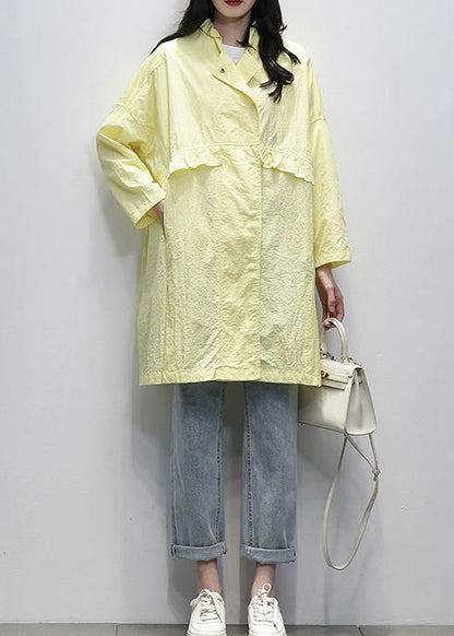Modern Notched Ruffles Coats Yellow Daily Outwear