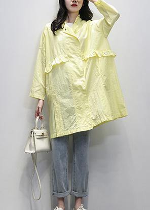 Modern Notched Ruffles Coats Yellow Daily Outwear