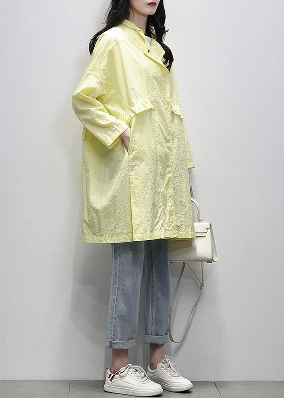 Modern Notched Ruffles Coats Yellow Daily Outwear