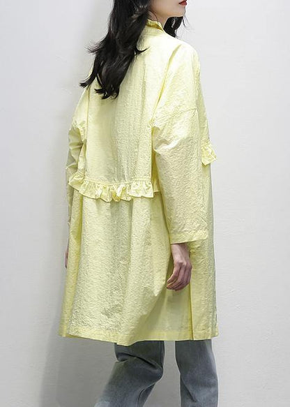 Modern Notched Ruffles Coats Yellow Daily Outwear