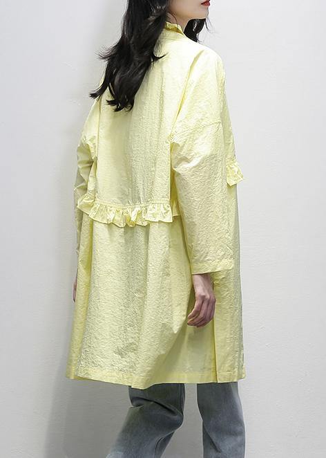 Modern Notched Ruffles Coats Yellow Daily Outwear