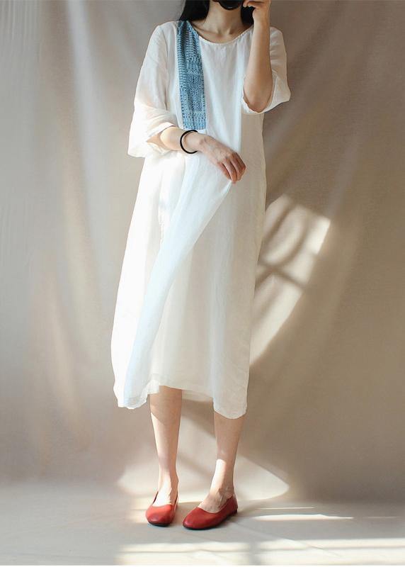 Modern O Neck Patchwork Clothes Photography White Loose Dresses