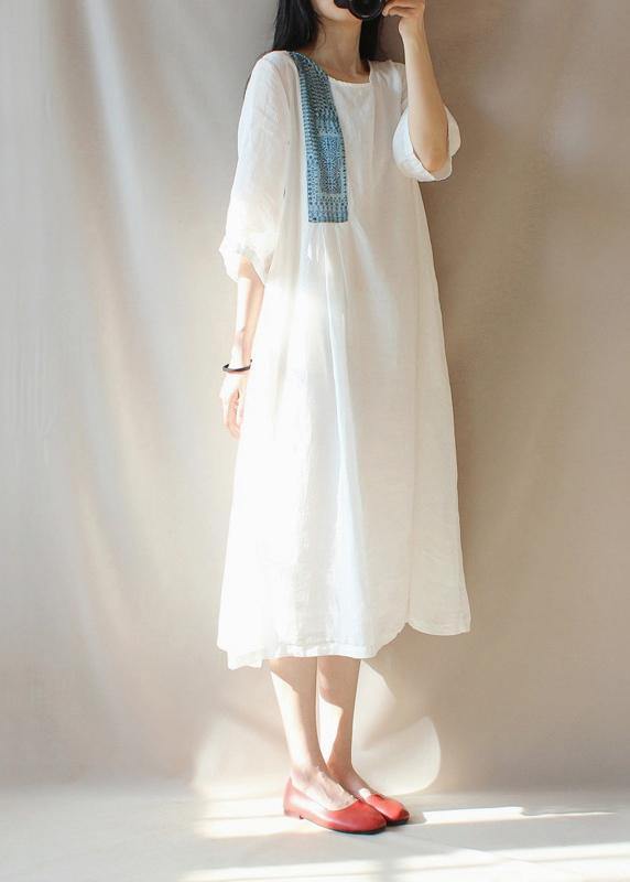 Modern O Neck Patchwork Clothes Photography White Loose Dresses
