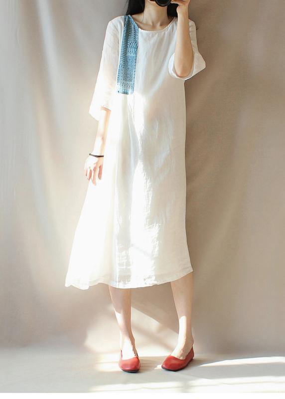Modern O Neck Patchwork Clothes Photography White Loose Dresses