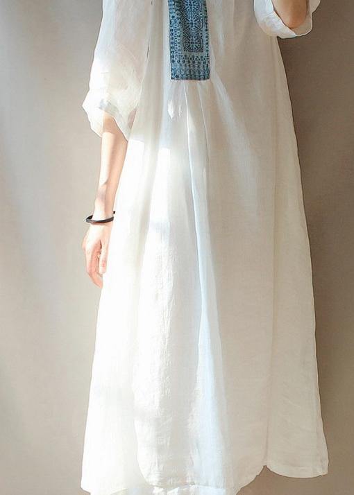 Modern O Neck Patchwork Clothes Photography White Loose Dresses