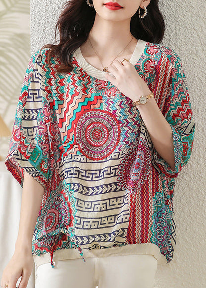Modern O-neck Print Low High Design Cozy Top Summer