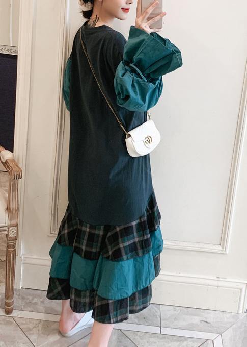 Modern O Neck Ruffles Spring Tunic Pattern Work Outfits Green Letter Dresses