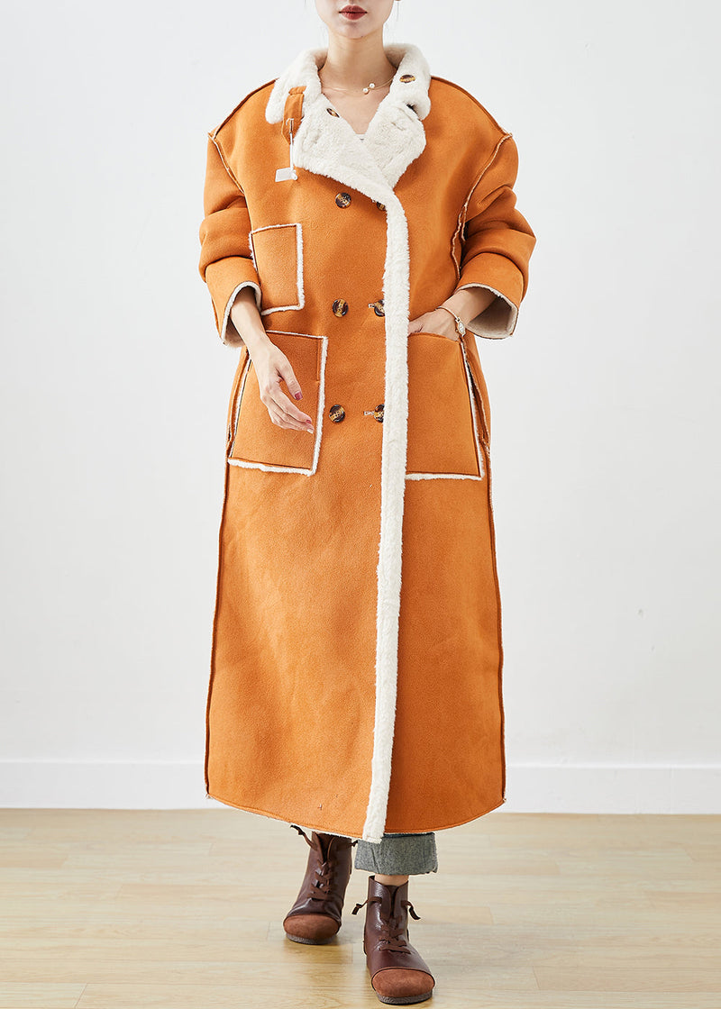 Modern Orange Double Breast Fuzzy Fur Fluffy Wear on Both Sides Coats Winter