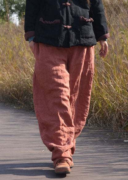 Modern Orange Loose Pockets Lantern Winter Pants