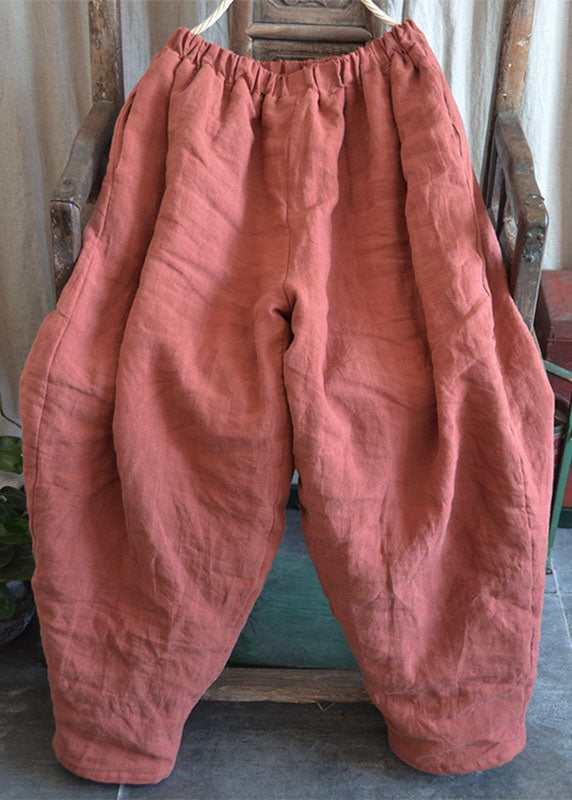 Modern Orange Loose Pockets Lantern Winter Pants