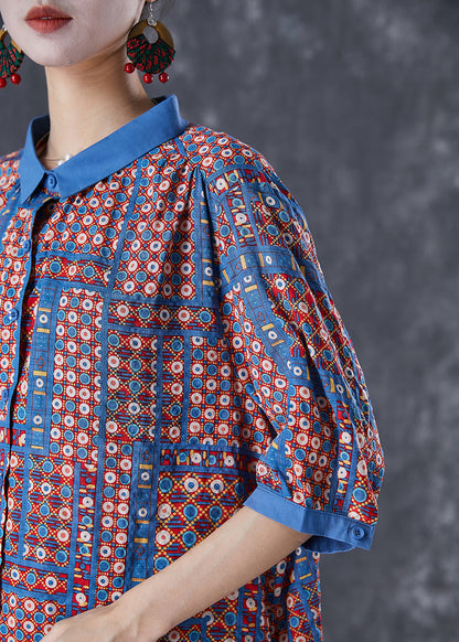 Modern Oversized Print Cotton Shirts and Denim Pants Two Pieces Set Summer