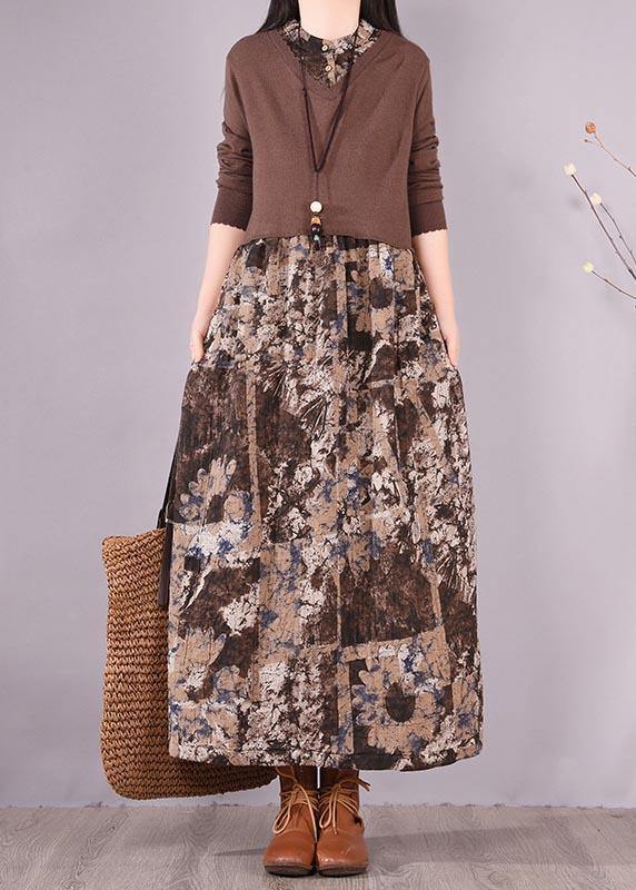 Modern Patchwork Spring Dresses Design Chocolate Print Dresses