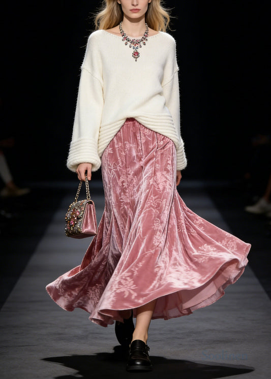 Modern Pink Jacquard Exra Large Hem Silk Velvet Skirts Spring