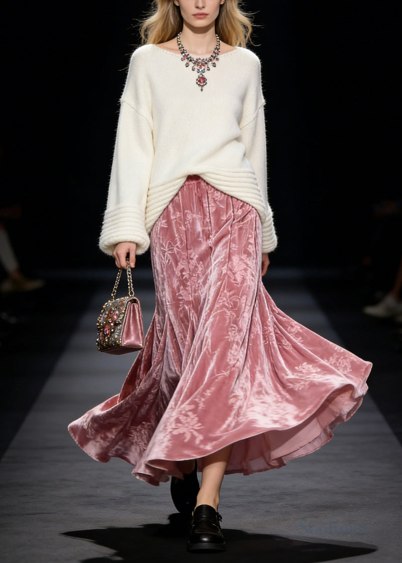 Modern Pink Jacquard Exra Large Hem Silk Velvet Skirts Spring