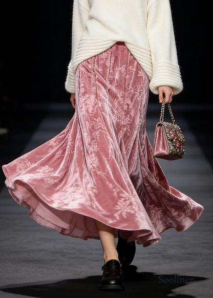 Modern Pink Jacquard Exra Large Hem Silk Velvet Skirts Spring